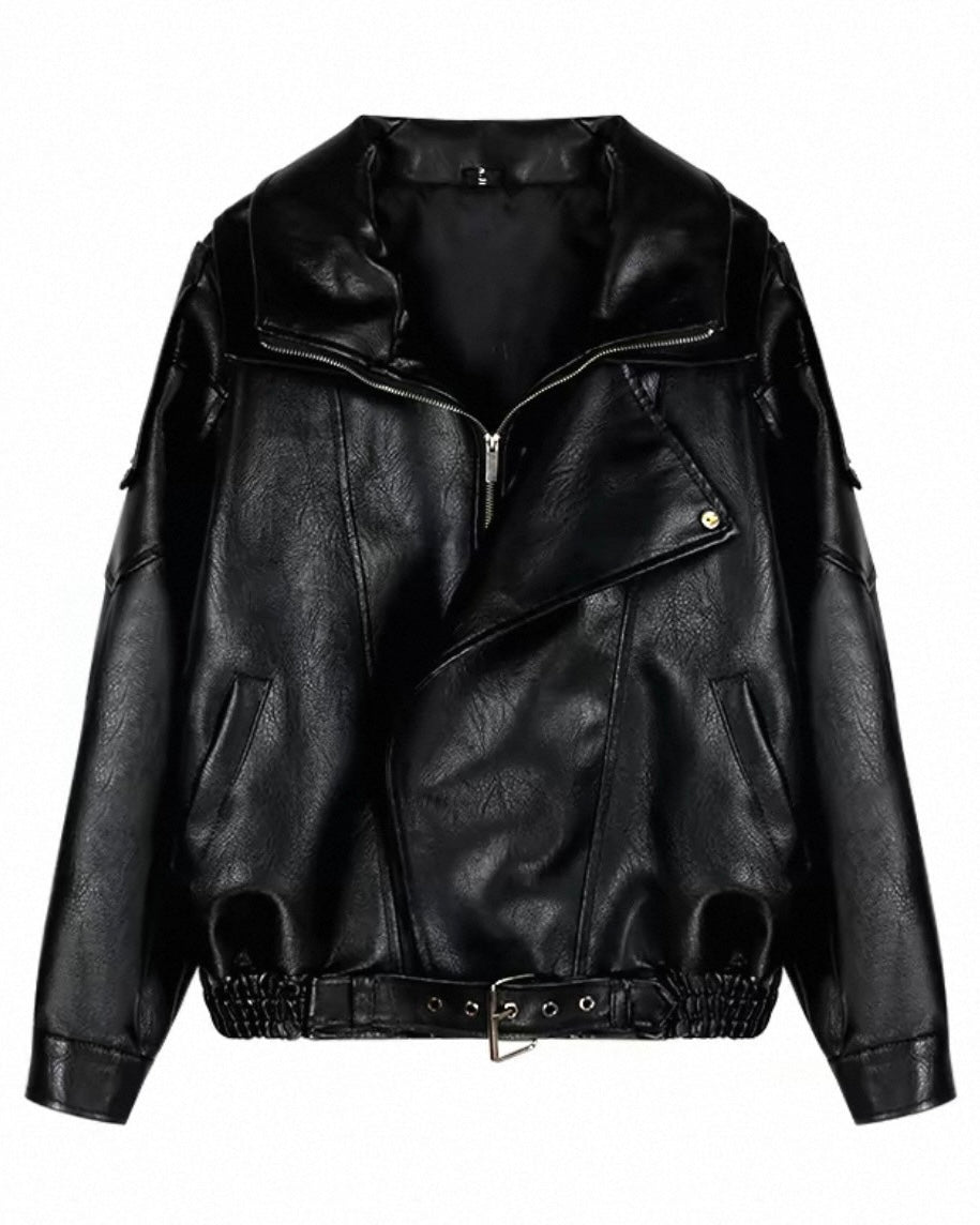 Asymmetric Armor Leather Jacket