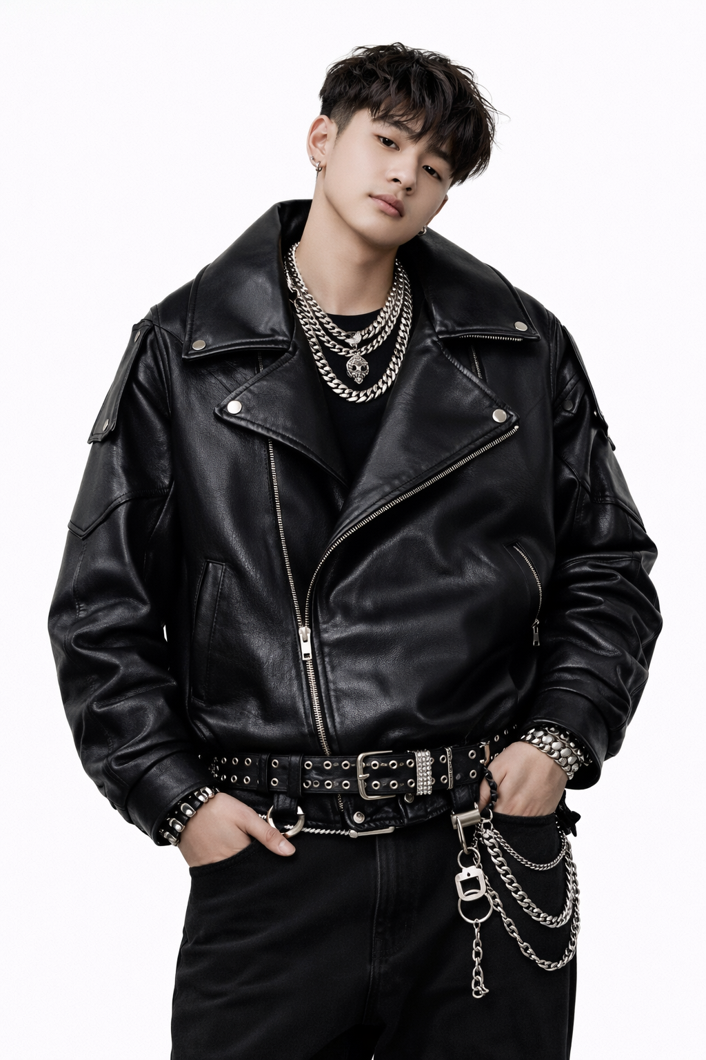 Asymmetric Armor Leather Jacket