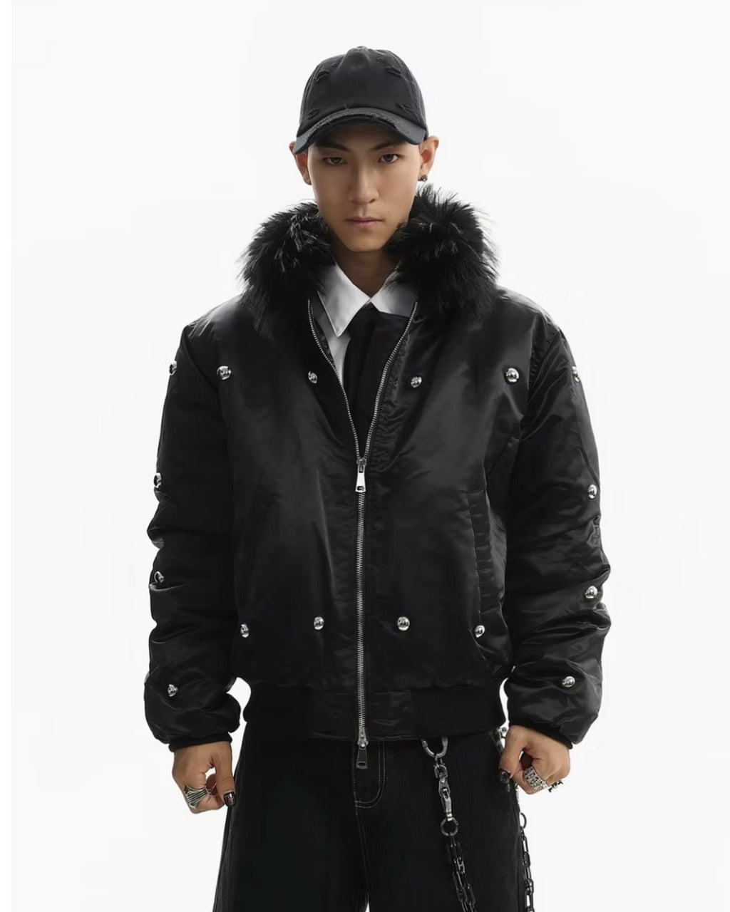 Noir Fur Satin Jacket