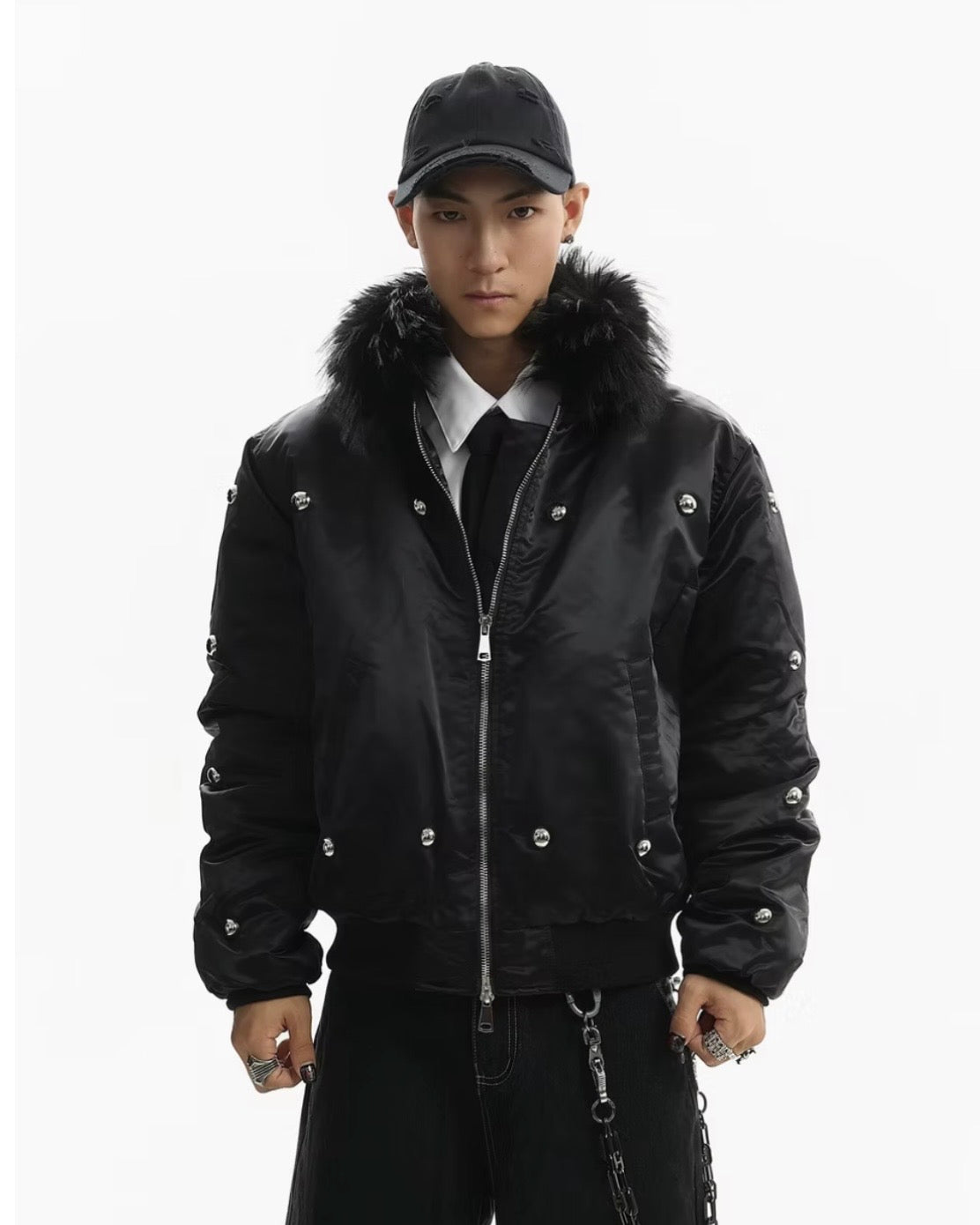 Noir Fur Satin Jacket